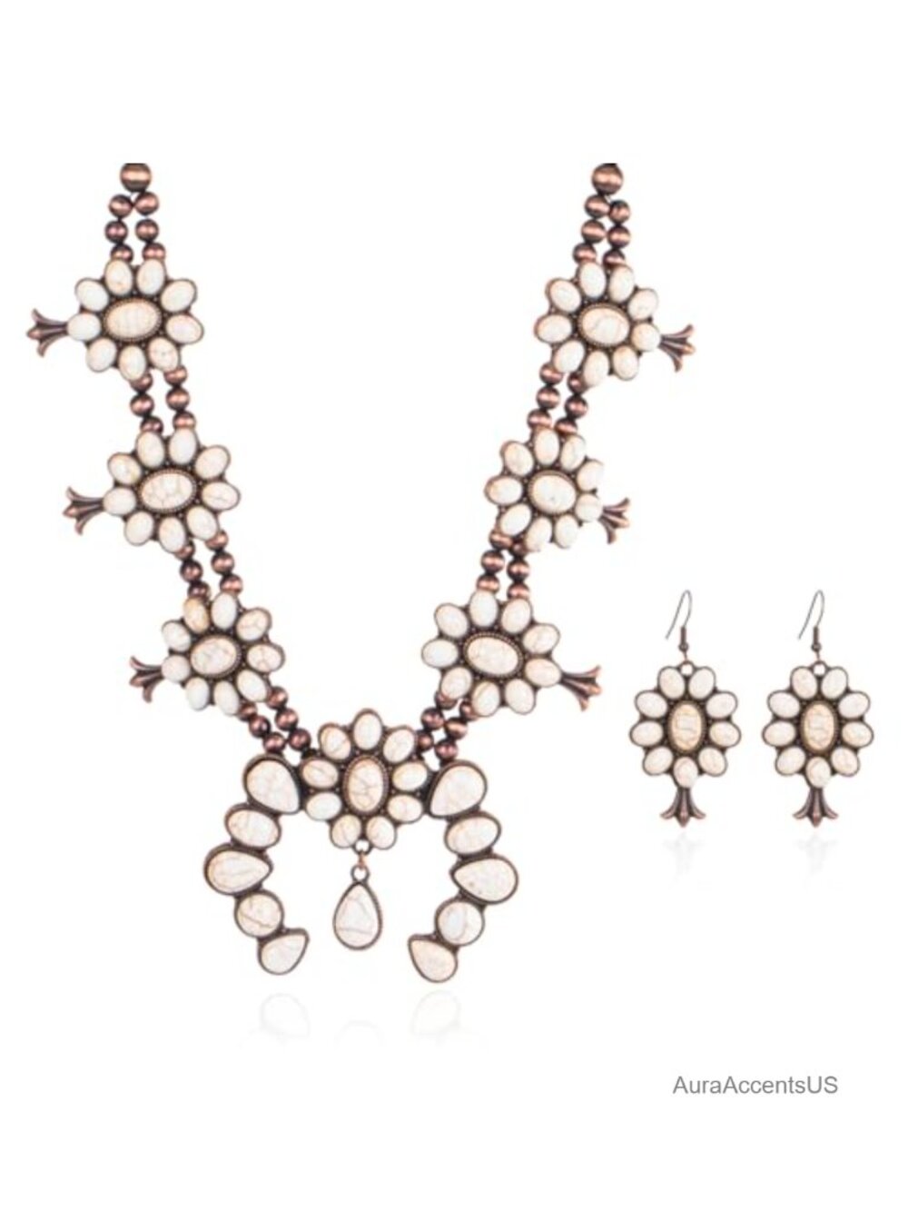 Western Turquoise Necklace Dangle Earring Jewelry Set Alloy Steel Gift